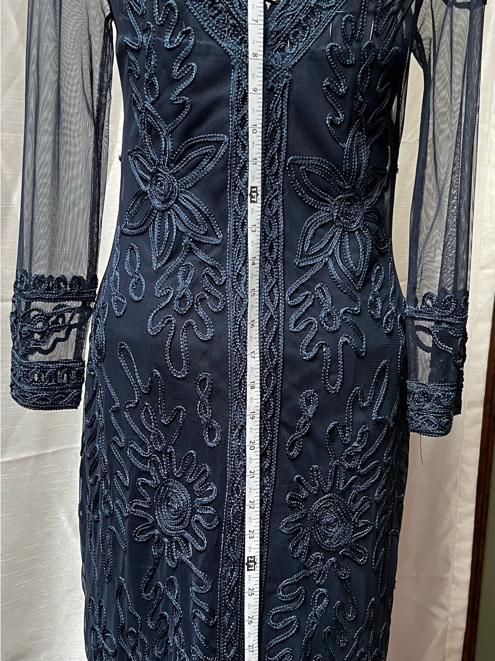 JS Collections Navy Floral Beaded Long-Sleeve Dress - Picture 13 of 14